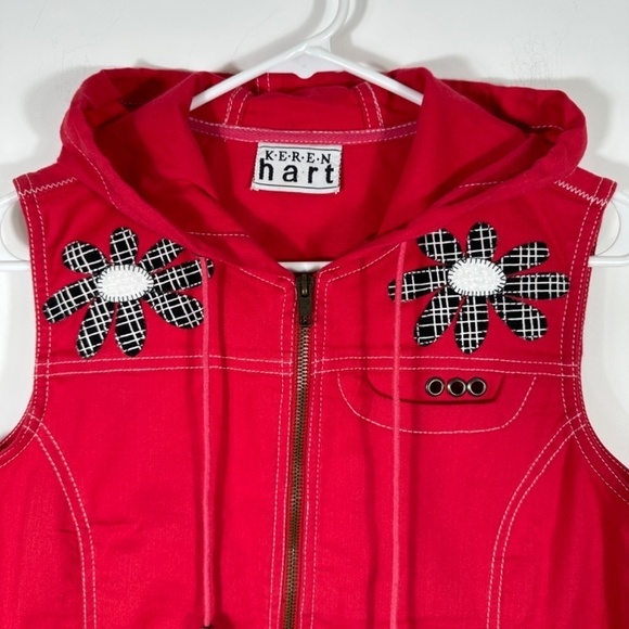 Y2K Keren Hart Red Zip Hooded Vest Size Small Pockets - Picture 2 of 11